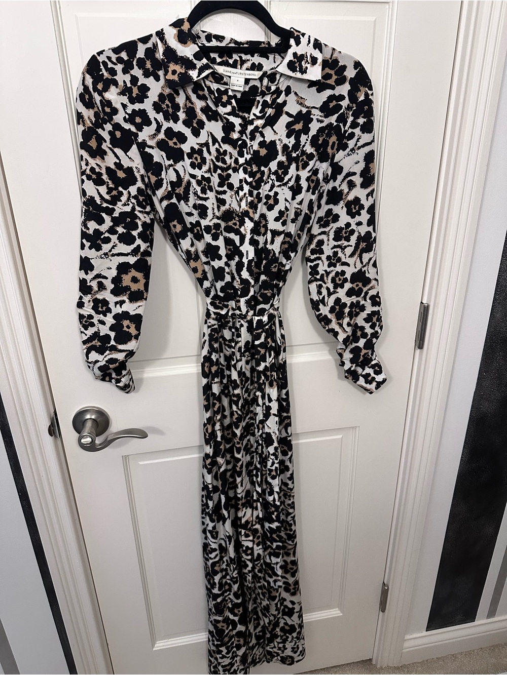 Diane Von Furstenberg Leopard Print Maxi Dress - Black, White & Brown